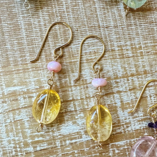 Citrine Pink Opal Earrings