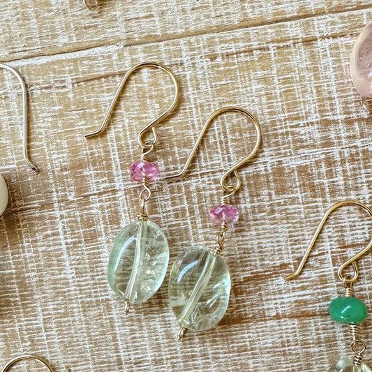 Green Amethyst Pink Topaz dangle earrings