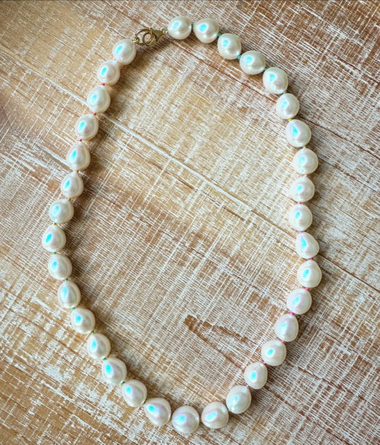 Pearl Necklace Hand knotted on Rainbow Silk Thread