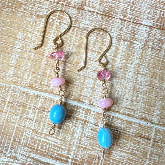 Peruvian Pink Opal, Pink Topaz Earrings