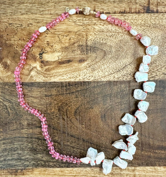 Pearl Pink Topaz 14K Gold Bead Necklace