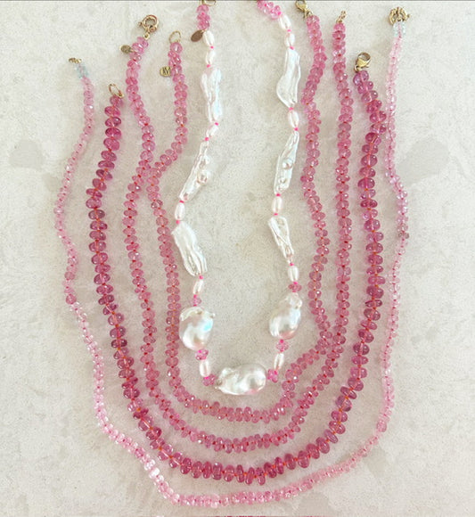 Pink Topaz Bead Tennis Necklace